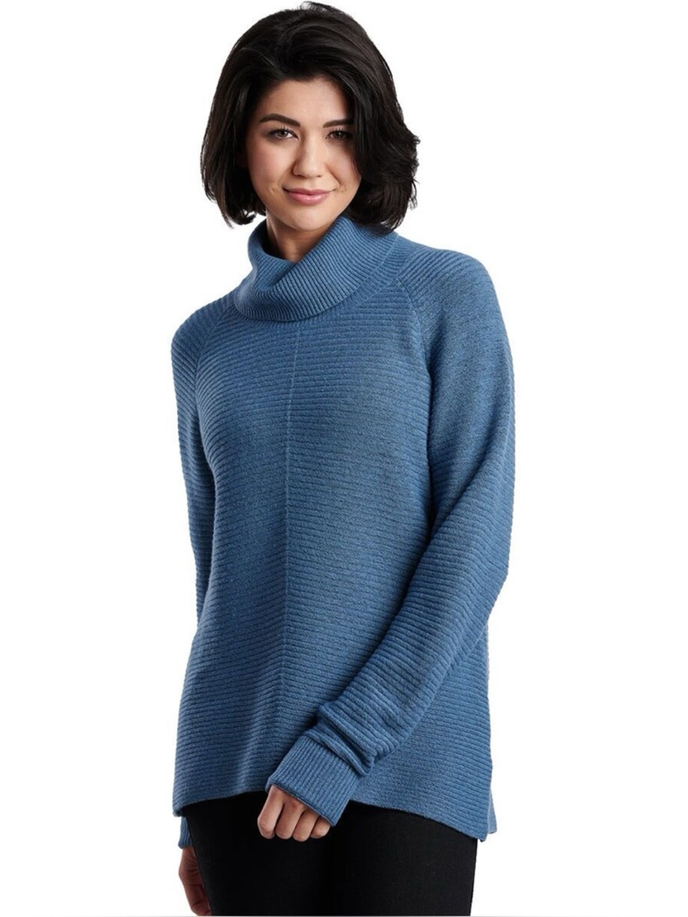 Kuhl Solace Sweater Metal Blue Small Relaxed Fit Cowl Neck Pullover Hiking